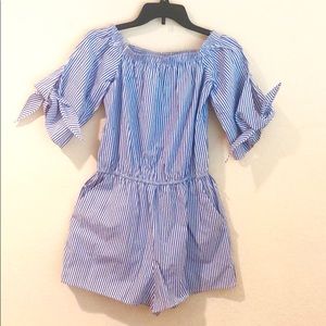 Blue and white striped romper